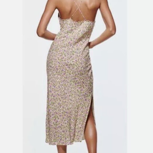 ZARA  Floral Satin Slip Dress Size LARGE NEW WITH TAG! - Picture 5 of 10